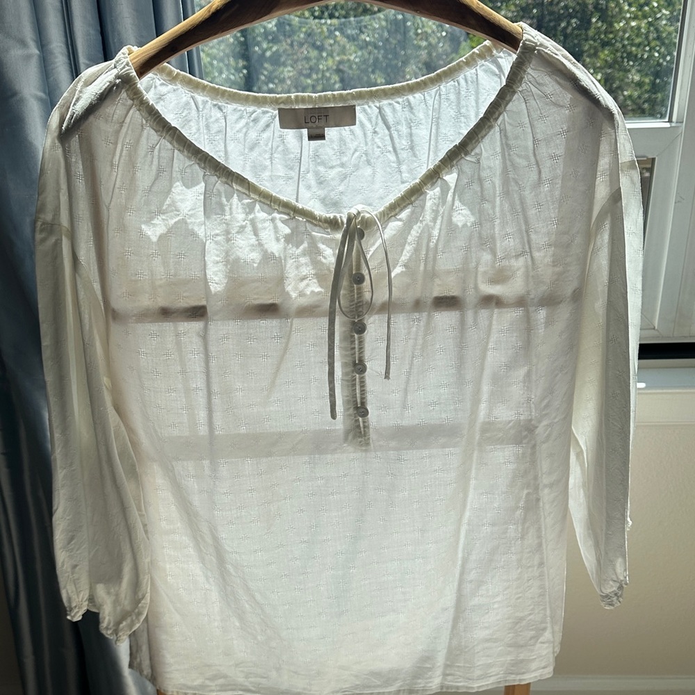 LOFT Women's Cream Tie-Front Blouse